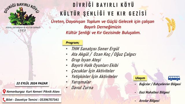 Divriği Bayırlı Köyü Pilav ve Kültür Şenliği Kır Gezisi